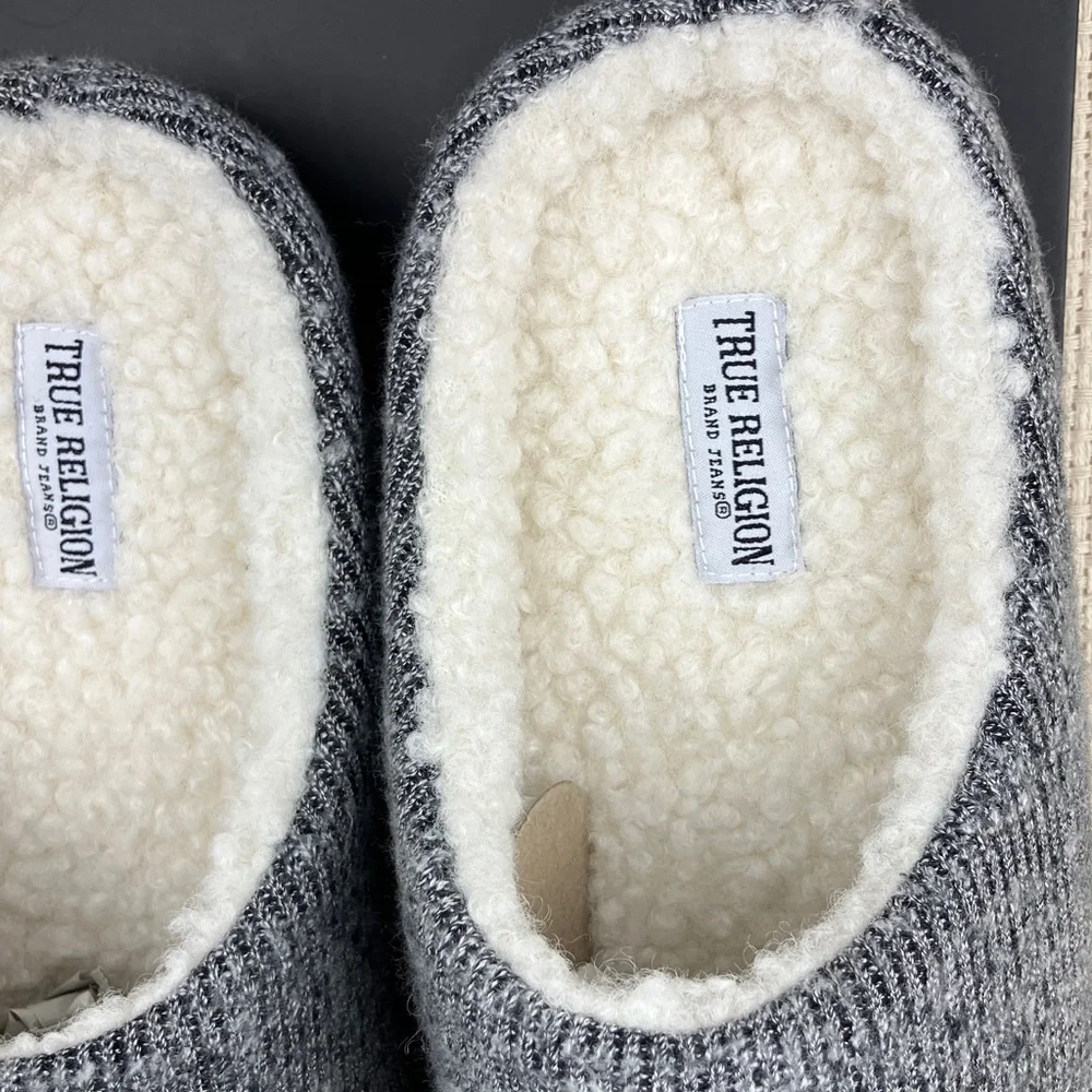 True Religion Horseshoe Slippers Gray Black NWT